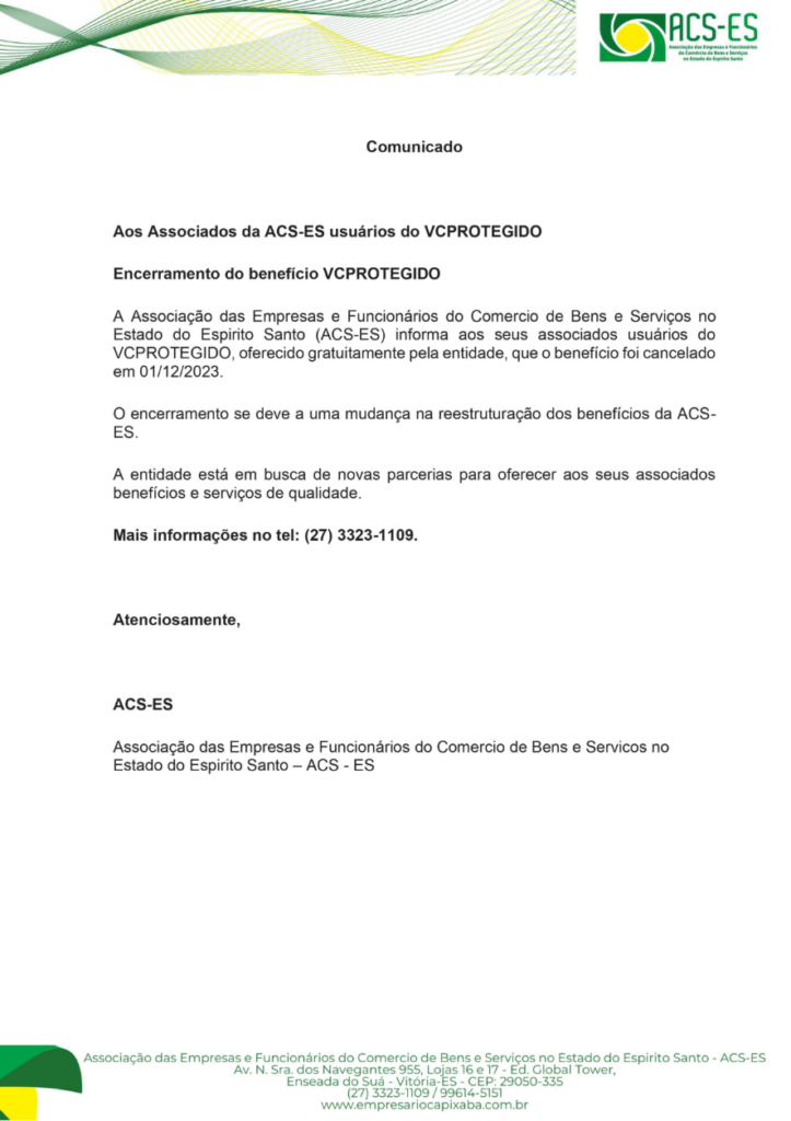 Comunicado importante sobre o benefício VCPROTEGIDO